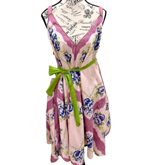 Chelsea & Violet Floral Print Handkerchief Hem Sleeveless Dress Purple Large - Picture 2 of 10